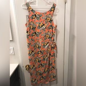 Pataloha by Patagonia Peach With Yellow Bird Wrap Dress, Size 10